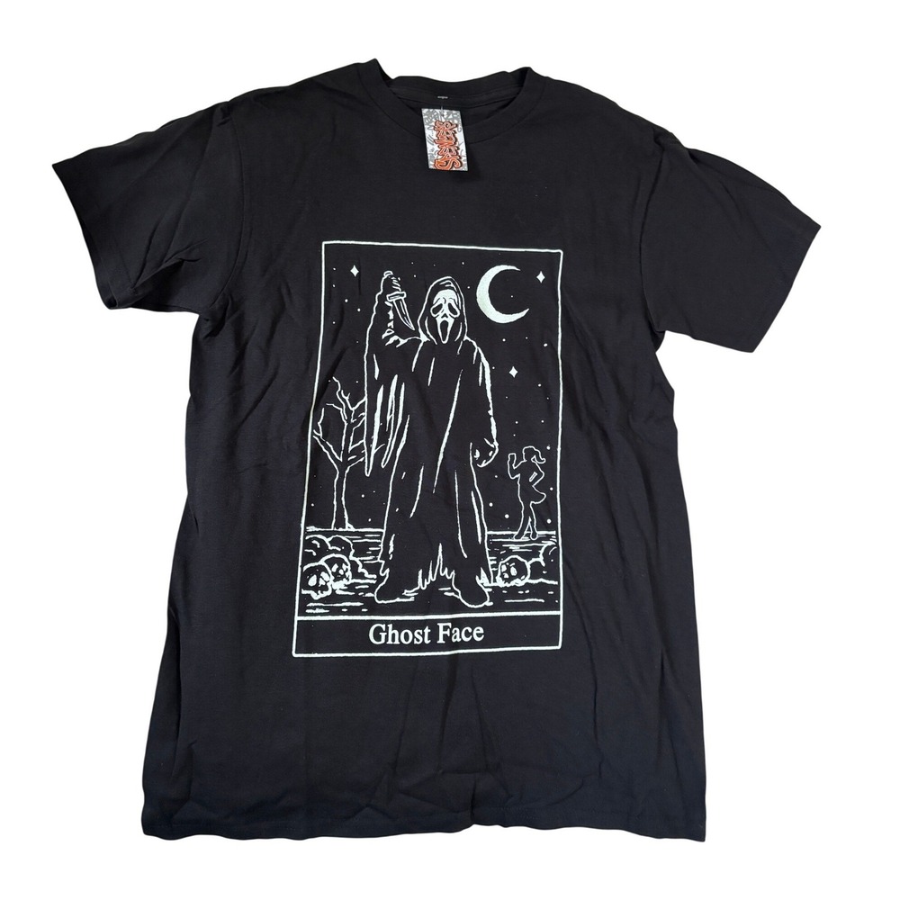Ghost Face Scream Tarot Card Graphic T-Shirt Black Cotton Horror Movie Small